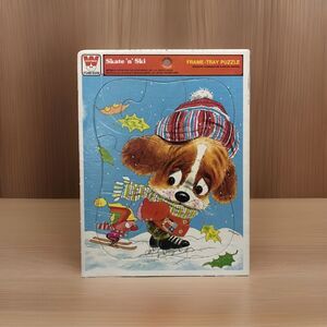VTG 1978 Skate n Ski Puppy Dog Winter Frame Tray Puzzle Whitman Christmas Kids